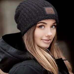 Love Your Melon Black Hipster Knit Beanie Hat made in USA